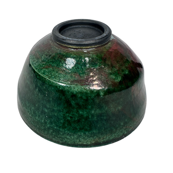 Susan Wertheimer David Raku Pottery Bowl Green with Metallic Highlights 6" - Picture 7 of 11